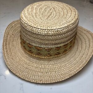 Miriam Lefcourt Elegantly Yours‎ Hand Crafted In Italy Straw Brim Hat Gold Brown
